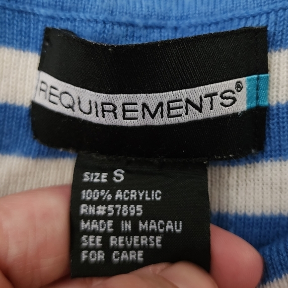 Requirements Blue White Stripe Button Cowl Neck Top 3/4 Sleeve Women's Small S - Picture 5 of 6